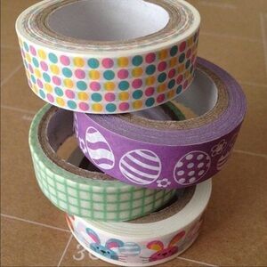 Easter Washi Tape Set Green Plaid Bunnies Purple Eggs Dots 4 Rolls Gift Wrap